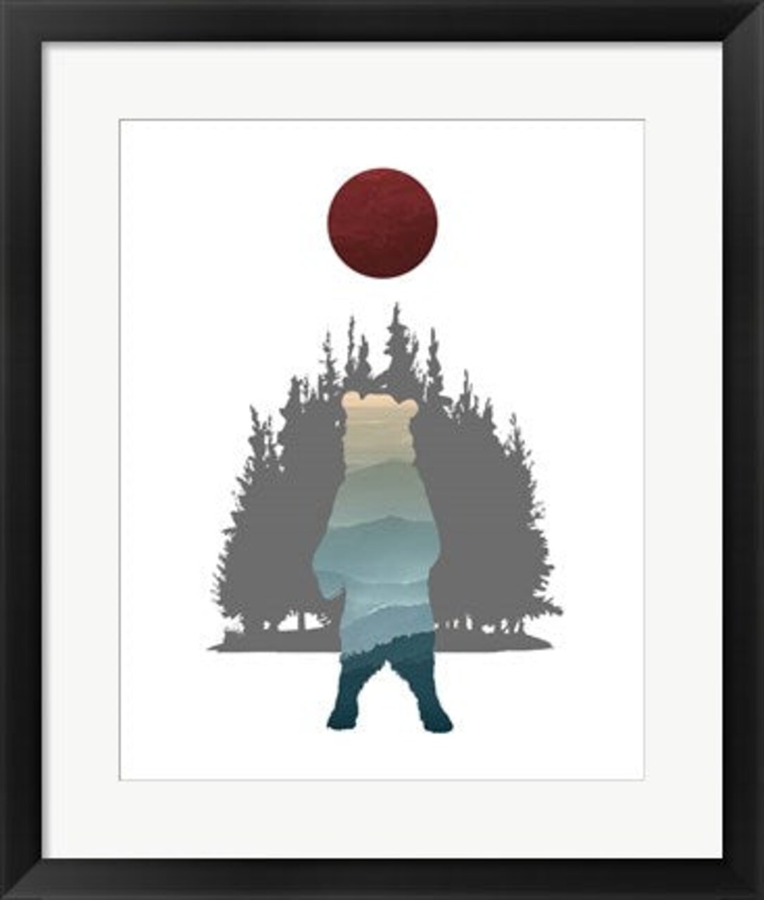Framed Art Blue Ombre Mountains in Standing Bear Silhouette Wall Decor 18x24 Artwork